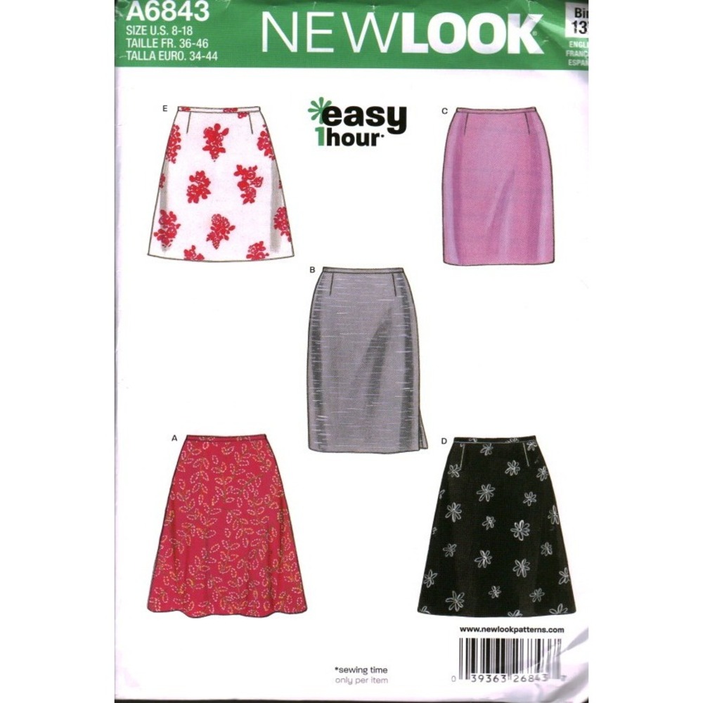 New Look A6843 Misses Skirt Sewing Pattern Sizes 8-18 Easy 1 Hour 5 Styles UNCUT